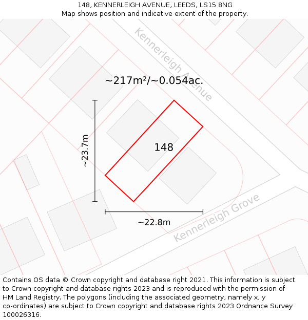 148, KENNERLEIGH AVENUE, LEEDS, LS15 8NG: Plot and title map