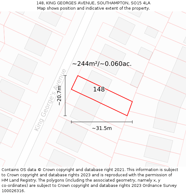 148, KING GEORGES AVENUE, SOUTHAMPTON, SO15 4LA: Plot and title map