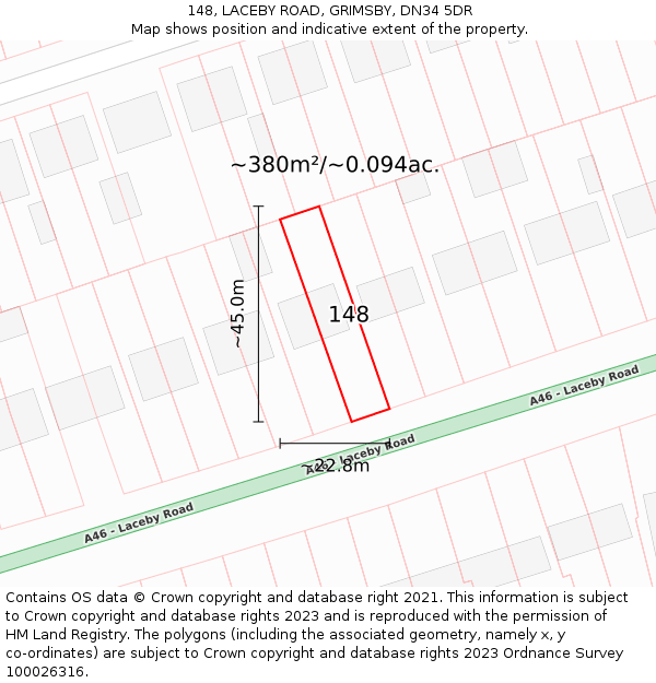 148, LACEBY ROAD, GRIMSBY, DN34 5DR: Plot and title map