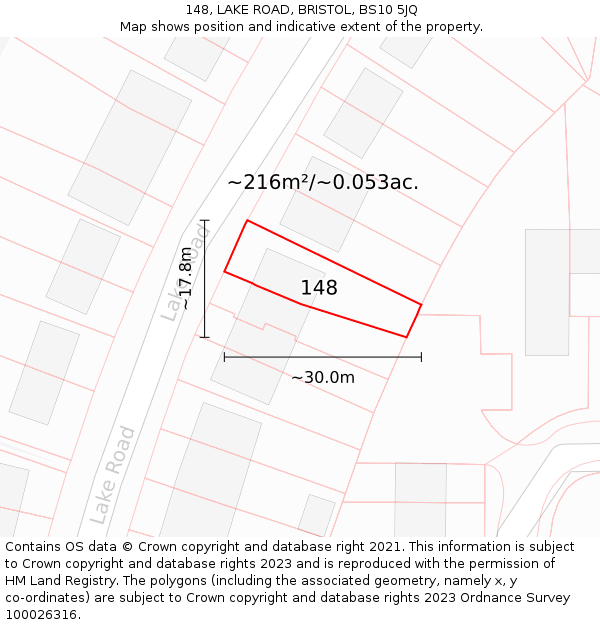 148, LAKE ROAD, BRISTOL, BS10 5JQ: Plot and title map