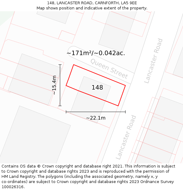 148, LANCASTER ROAD, CARNFORTH, LA5 9EE: Plot and title map