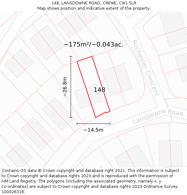 148, LANSDOWNE ROAD, CREWE, CW1 5LR: Plot and title map