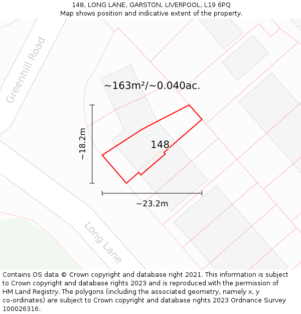 148, LONG LANE, GARSTON, LIVERPOOL, L19 6PQ: Plot and title map