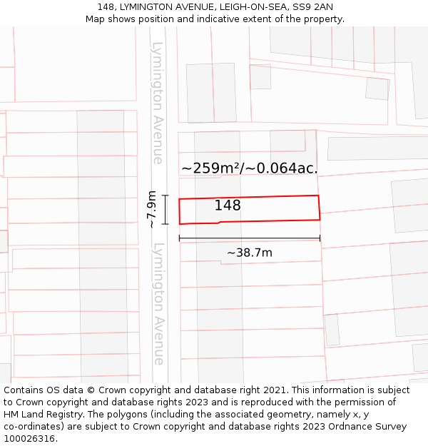 148, LYMINGTON AVENUE, LEIGH-ON-SEA, SS9 2AN: Plot and title map