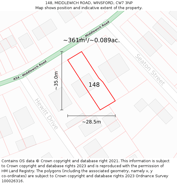 148, MIDDLEWICH ROAD, WINSFORD, CW7 3NP: Plot and title map