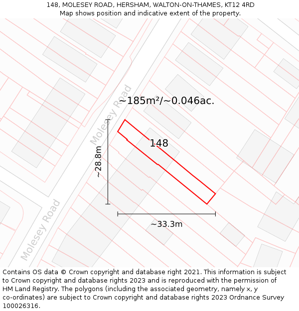148, MOLESEY ROAD, HERSHAM, WALTON-ON-THAMES, KT12 4RD: Plot and title map