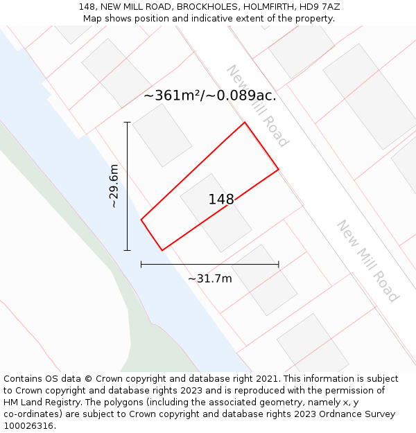 148, NEW MILL ROAD, BROCKHOLES, HOLMFIRTH, HD9 7AZ: Plot and title map