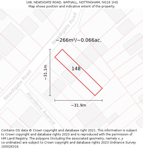148, NEWDIGATE ROAD, WATNALL, NOTTINGHAM, NG16 1HG: Plot and title map