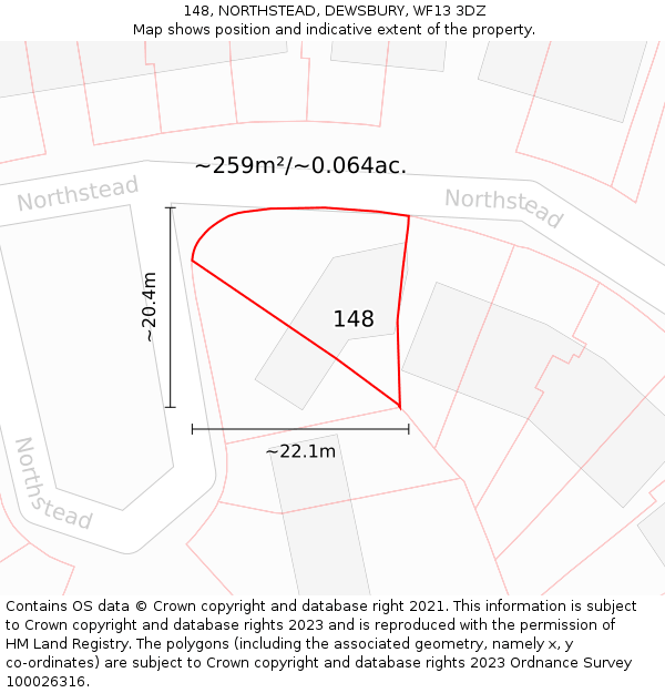 148, NORTHSTEAD, DEWSBURY, WF13 3DZ: Plot and title map