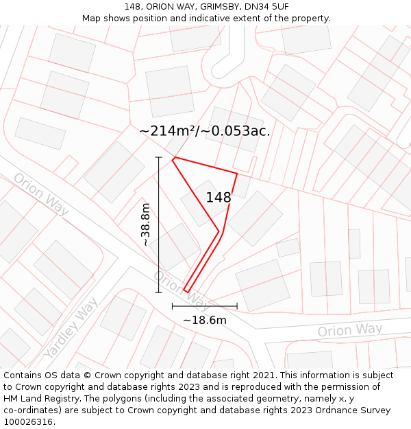 148, ORION WAY, GRIMSBY, DN34 5UF: Plot and title map