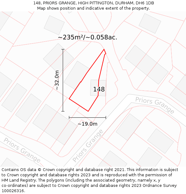 148, PRIORS GRANGE, HIGH PITTINGTON, DURHAM, DH6 1DB: Plot and title map