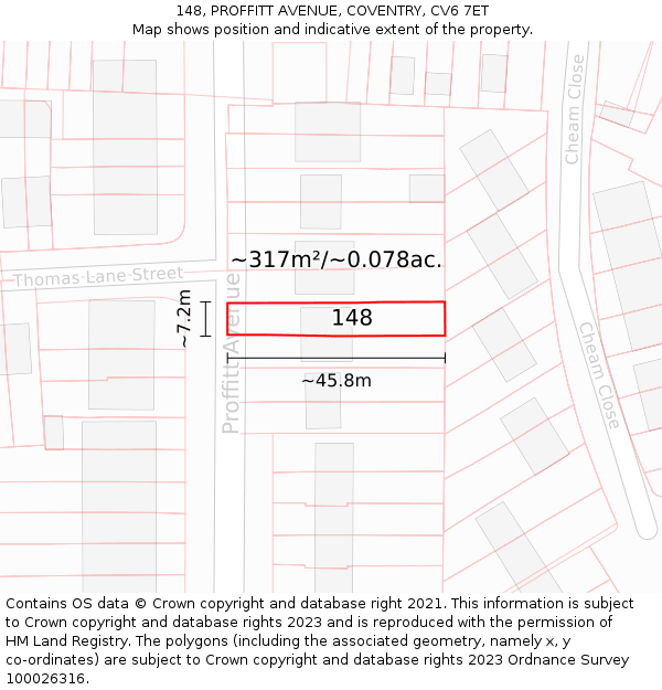 148, PROFFITT AVENUE, COVENTRY, CV6 7ET: Plot and title map
