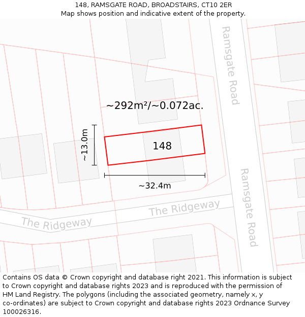 148, RAMSGATE ROAD, BROADSTAIRS, CT10 2ER: Plot and title map