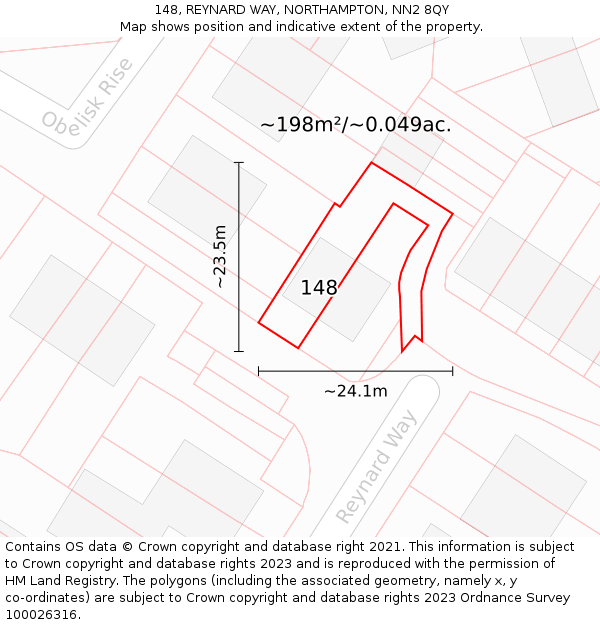 148, REYNARD WAY, NORTHAMPTON, NN2 8QY: Plot and title map
