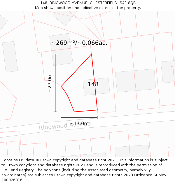 148, RINGWOOD AVENUE, CHESTERFIELD, S41 8QR: Plot and title map