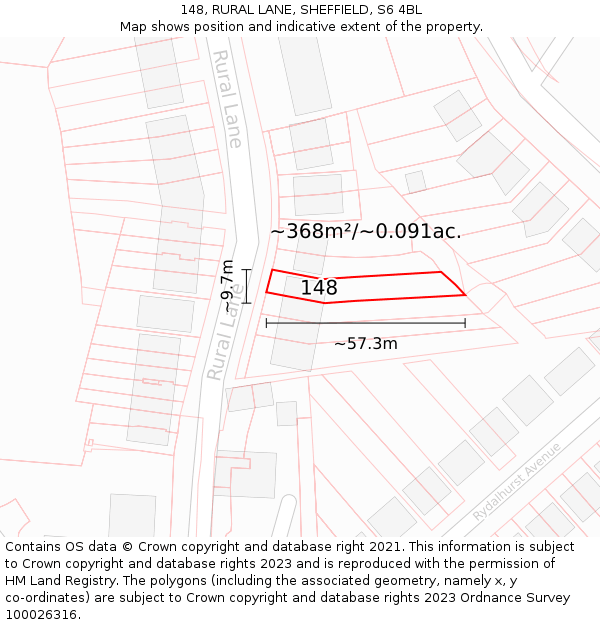 148, RURAL LANE, SHEFFIELD, S6 4BL: Plot and title map