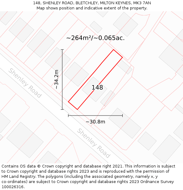 148, SHENLEY ROAD, BLETCHLEY, MILTON KEYNES, MK3 7AN: Plot and title map