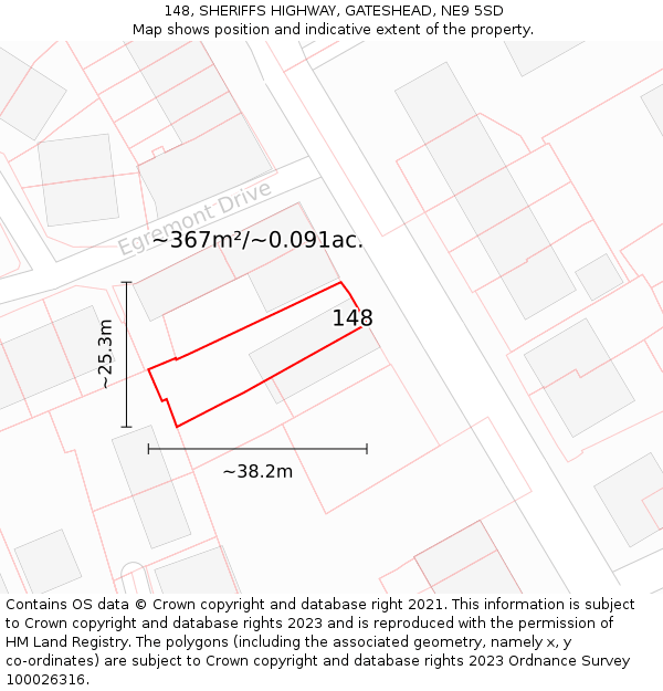 148, SHERIFFS HIGHWAY, GATESHEAD, NE9 5SD: Plot and title map