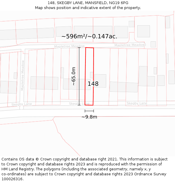 148, SKEGBY LANE, MANSFIELD, NG19 6PG: Plot and title map