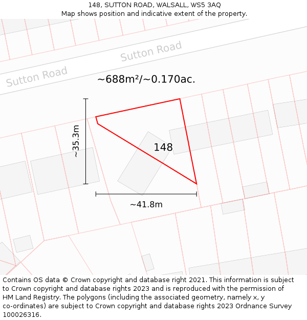 148, SUTTON ROAD, WALSALL, WS5 3AQ: Plot and title map
