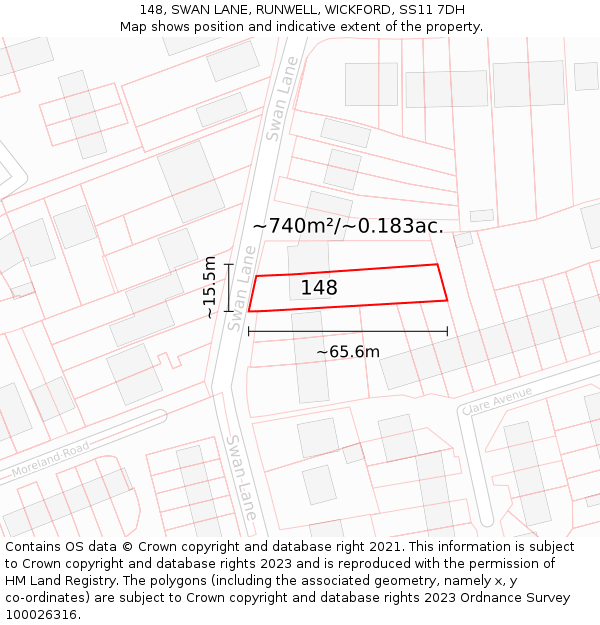 148, SWAN LANE, RUNWELL, WICKFORD, SS11 7DH: Plot and title map