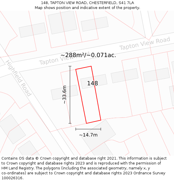 148, TAPTON VIEW ROAD, CHESTERFIELD, S41 7LA: Plot and title map