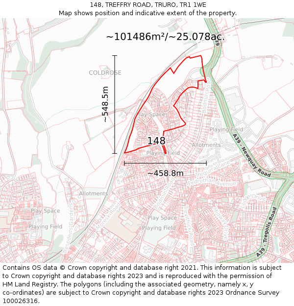 148, TREFFRY ROAD, TRURO, TR1 1WE: Plot and title map