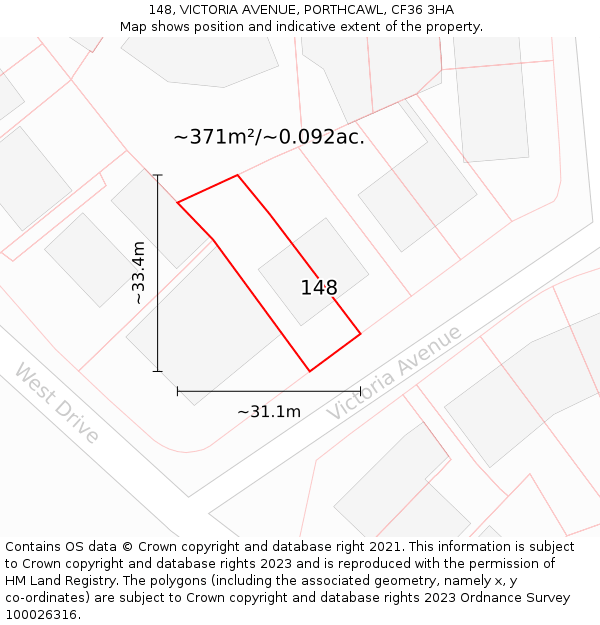 148, VICTORIA AVENUE, PORTHCAWL, CF36 3HA: Plot and title map
