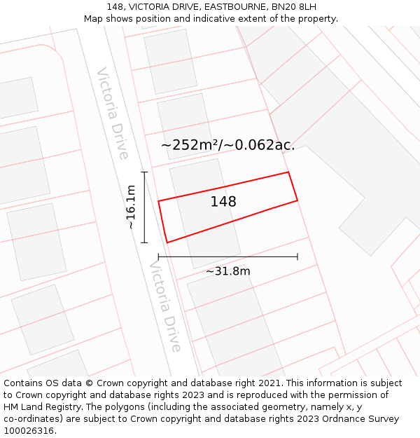 148, VICTORIA DRIVE, EASTBOURNE, BN20 8LH: Plot and title map