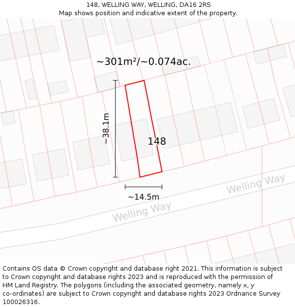 148, WELLING WAY, WELLING, DA16 2RS: Plot and title map