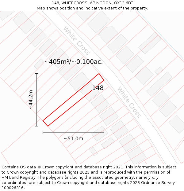 148, WHITECROSS, ABINGDON, OX13 6BT: Plot and title map
