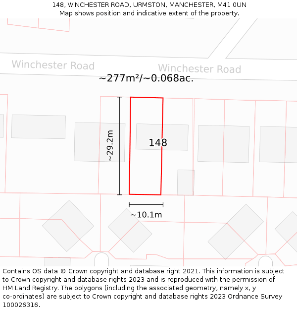 148, WINCHESTER ROAD, URMSTON, MANCHESTER, M41 0UN: Plot and title map