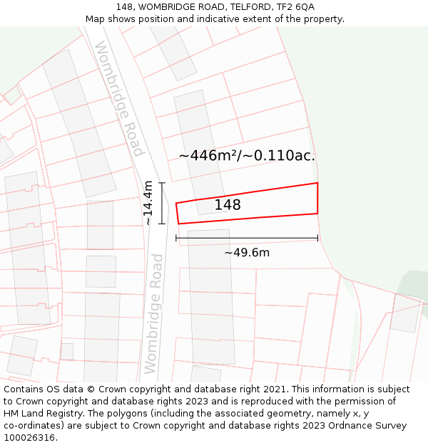 148, WOMBRIDGE ROAD, TELFORD, TF2 6QA: Plot and title map