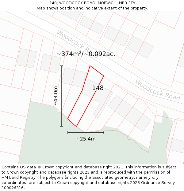 148, WOODCOCK ROAD, NORWICH, NR3 3TA: Plot and title map