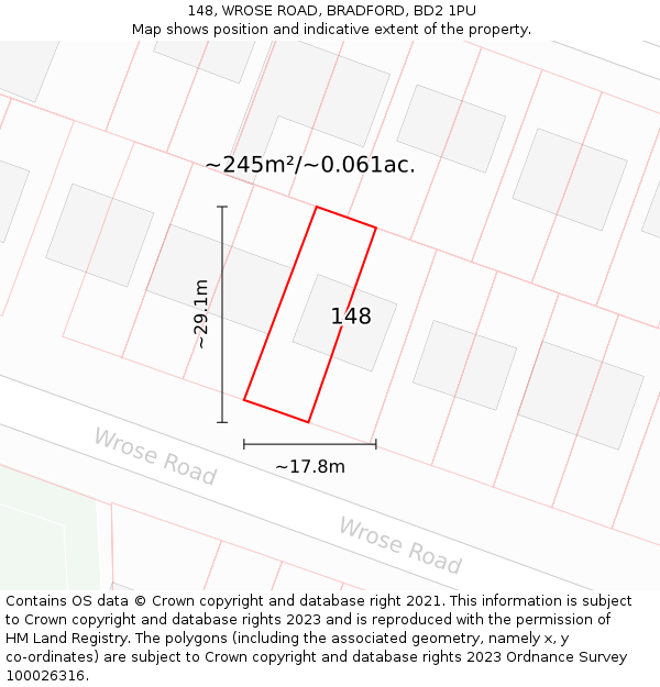 148, WROSE ROAD, BRADFORD, BD2 1PU: Plot and title map