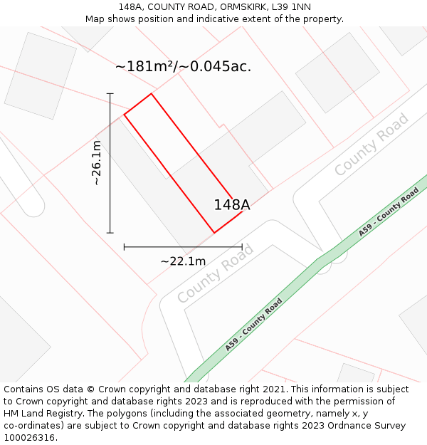 148A, COUNTY ROAD, ORMSKIRK, L39 1NN: Plot and title map