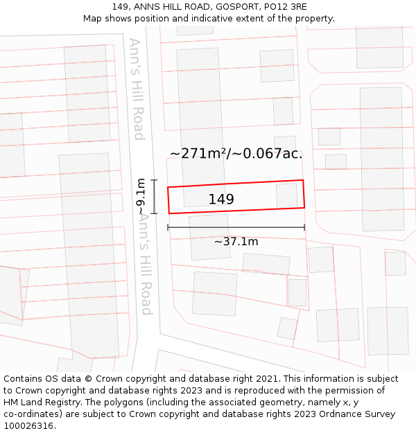 149, ANNS HILL ROAD, GOSPORT, PO12 3RE: Plot and title map
