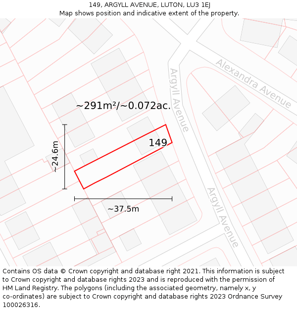 149, ARGYLL AVENUE, LUTON, LU3 1EJ: Plot and title map