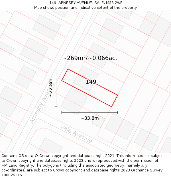 149, ARNESBY AVENUE, SALE, M33 2WE: Plot and title map