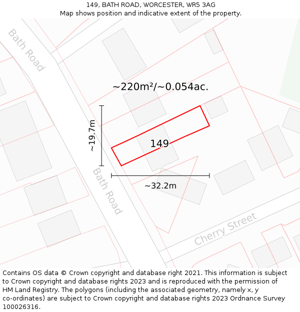 149, BATH ROAD, WORCESTER, WR5 3AG: Plot and title map