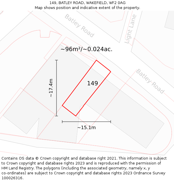 149, BATLEY ROAD, WAKEFIELD, WF2 0AG: Plot and title map