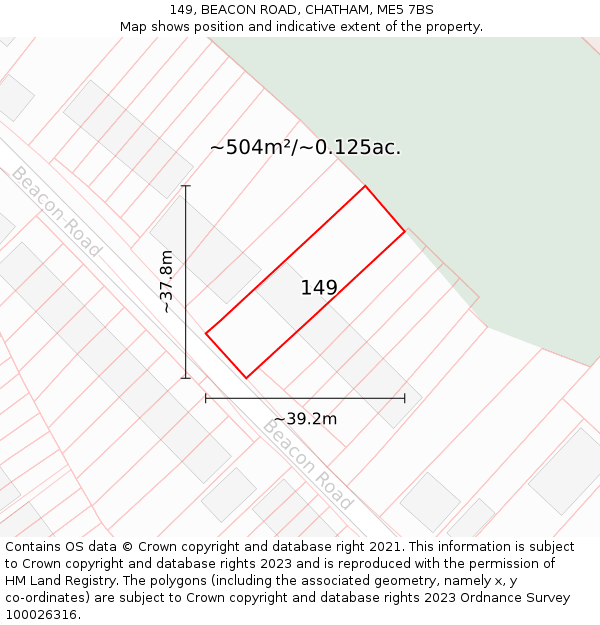 149, BEACON ROAD, CHATHAM, ME5 7BS: Plot and title map