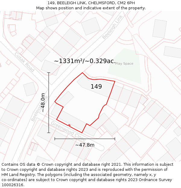 149, BEELEIGH LINK, CHELMSFORD, CM2 6PH: Plot and title map