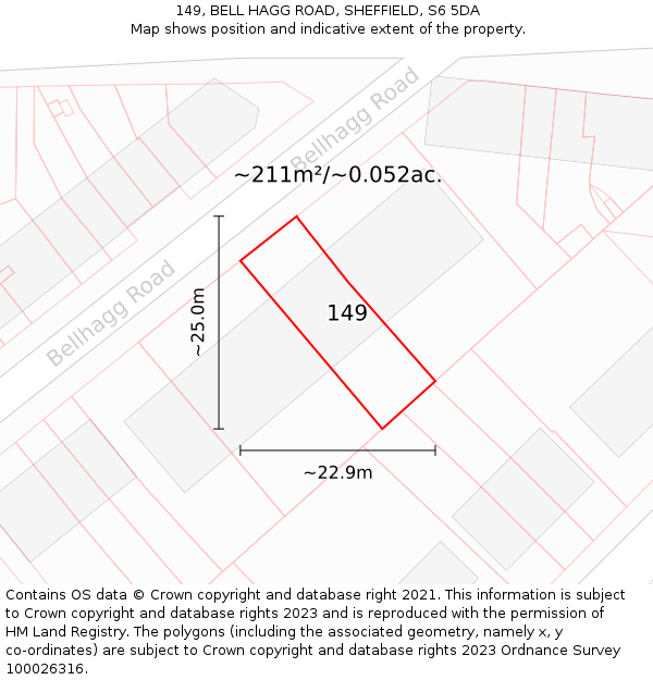 149, BELL HAGG ROAD, SHEFFIELD, S6 5DA: Plot and title map