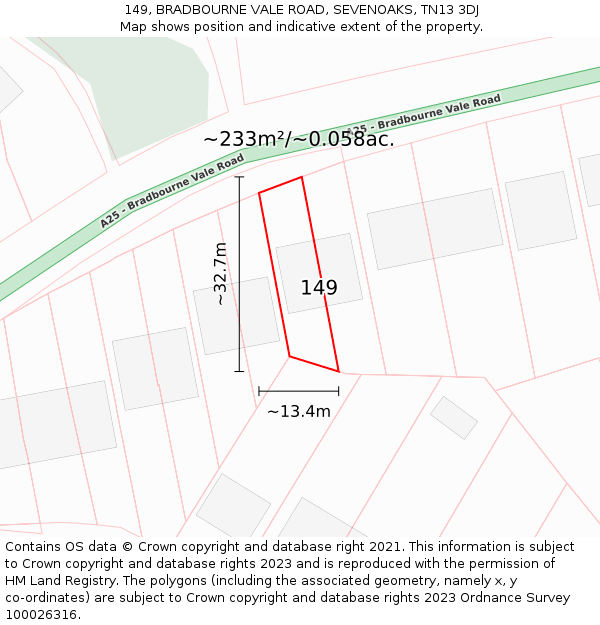 149, BRADBOURNE VALE ROAD, SEVENOAKS, TN13 3DJ: Plot and title map