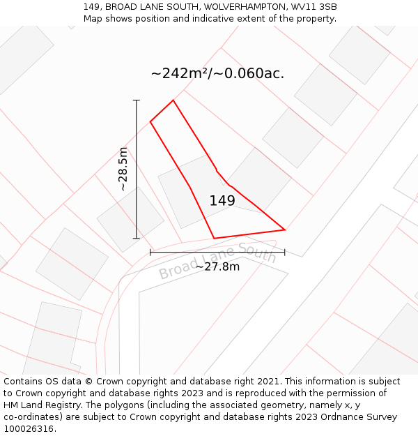 149, BROAD LANE SOUTH, WOLVERHAMPTON, WV11 3SB: Plot and title map