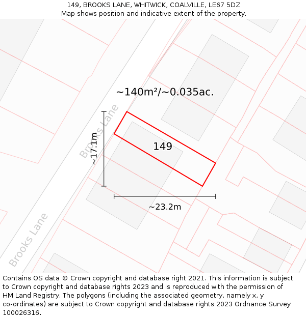 149, BROOKS LANE, WHITWICK, COALVILLE, LE67 5DZ: Plot and title map