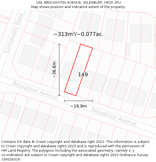 149, BROUGHTON AVENUE, AYLESBURY, HP20 1PU: Plot and title map