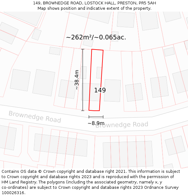 149, BROWNEDGE ROAD, LOSTOCK HALL, PRESTON, PR5 5AH: Plot and title map