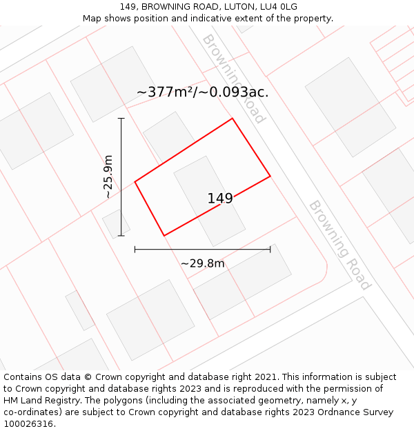 149, BROWNING ROAD, LUTON, LU4 0LG: Plot and title map